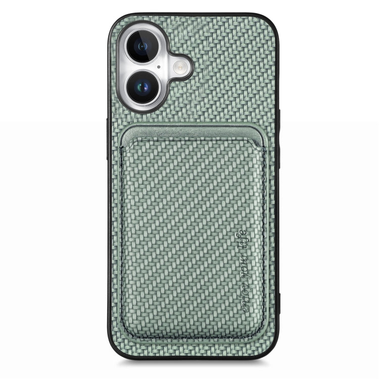 For iPhone 16 Carbon Fiber Leather Card Magsafe Phone Case(Green) - iPhone 16 Cases by PMC Jewellery | Online Shopping South Africa | PMC Jewellery | Buy Now Pay Later Mobicred