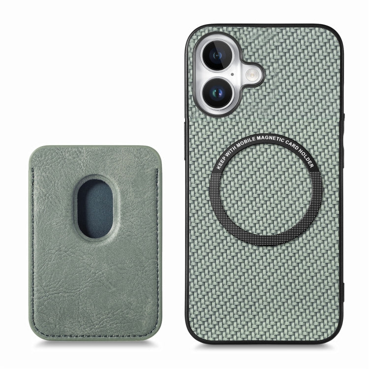 For iPhone 16 Carbon Fiber Leather Card Magsafe Phone Case(Green) - iPhone 16 Cases by PMC Jewellery | Online Shopping South Africa | PMC Jewellery | Buy Now Pay Later Mobicred