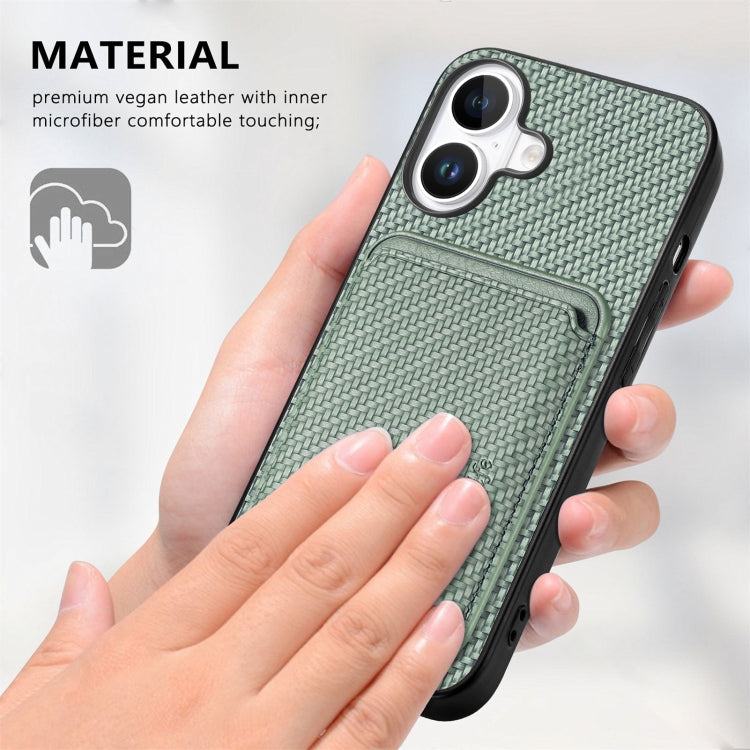 For iPhone 16 Carbon Fiber Leather Card Magsafe Phone Case(Green) - iPhone 16 Cases by PMC Jewellery | Online Shopping South Africa | PMC Jewellery | Buy Now Pay Later Mobicred