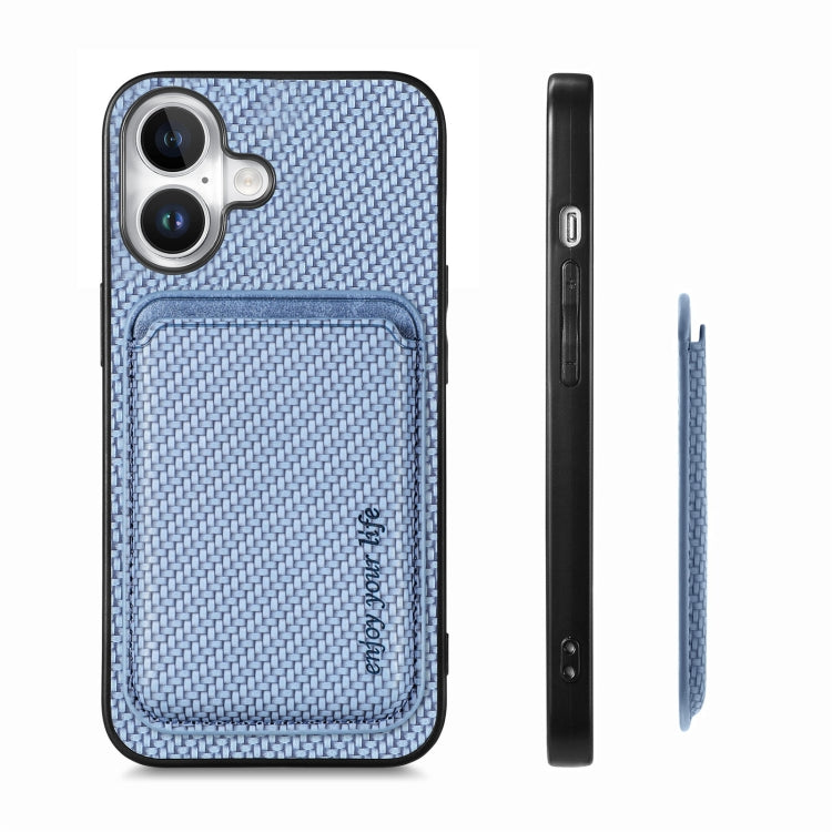 For iPhone 16 Plus Carbon Fiber Leather Card Magsafe Phone Case(Blue) - iPhone 16 Plus Cases by PMC Jewellery | Online Shopping South Africa | PMC Jewellery | Buy Now Pay Later Mobicred