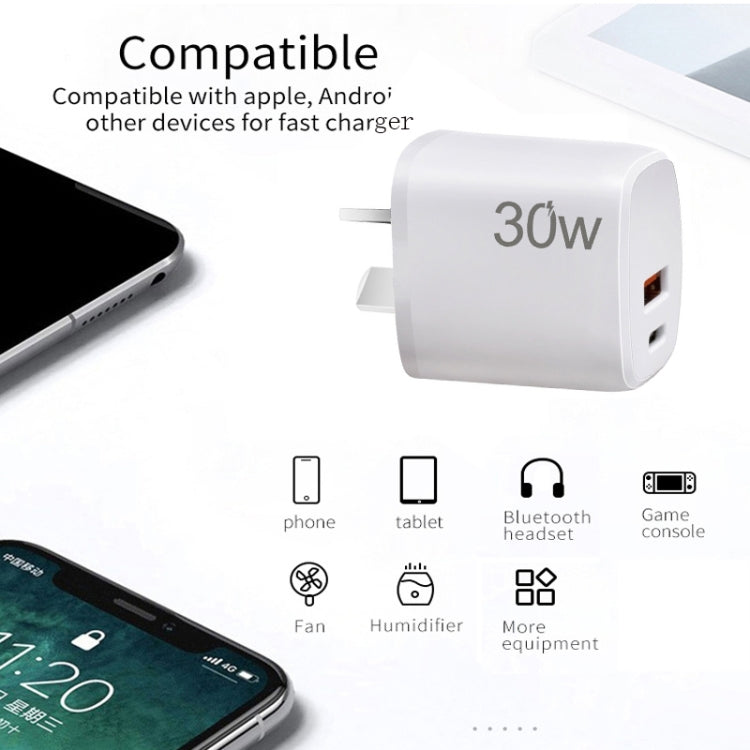 PD30W USB-C / Type-C + QC3.0 USB Charger with 1m USB to 8 Pin Data Cable, AU Plug(White) - free shipping - PMC Jewellery - Order now!
