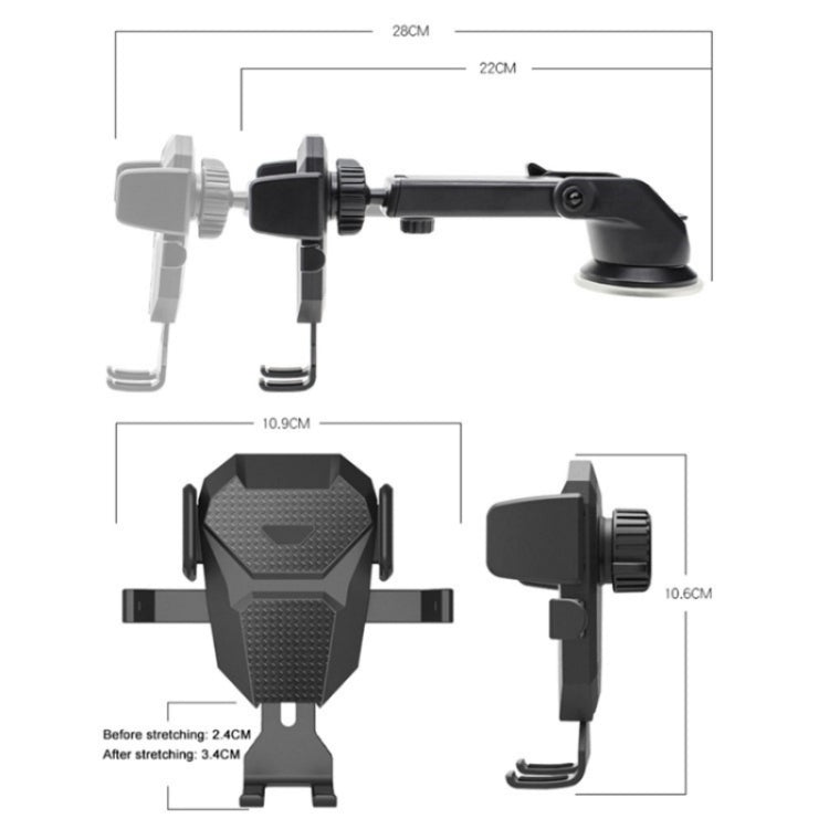 D25+105+K5 Auto Locking Car Phone Clip Telescopic Suction Cup Dashboard Phone Mount Holder(Black) - Universal Car Holders by PMC TechLife | Online Shopping South Africa | PMC TechLife | Buy Now Pay Later Mobicred