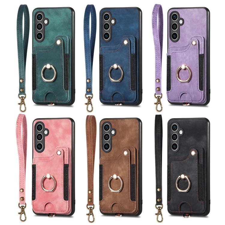 For Samsung Galaxy S25 Ultra 5G Retro Skin-feel Ring Multi-card Wallet Phone Case(Purple) - Galaxy S25 Ultra 5G Cases by PMC Jewellery | Online Shopping South Africa | PMC Jewellery | Buy Now Pay Later Mobicred