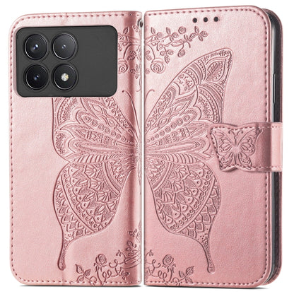 For Xiaomi Redmi K70 Butterfly Love Flower Embossed Leather Phone Case(Rose Gold) - K70 Cases by PMC Jewellery | Online Shopping South Africa | PMC Jewellery | Buy Now Pay Later Mobicred