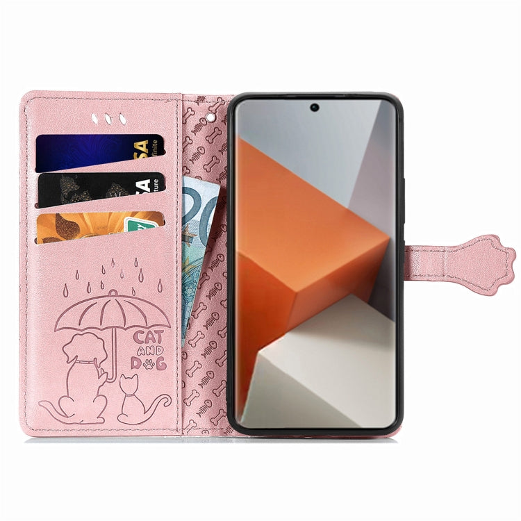 For Xiaomi Redmi Note 13 Pro+ Cat and Dog Embossed Leather Phone Case(Rose Gold) - Note 13 Pro+ Cases by PMC TechLife | Online Shopping South Africa | PMC TechLife