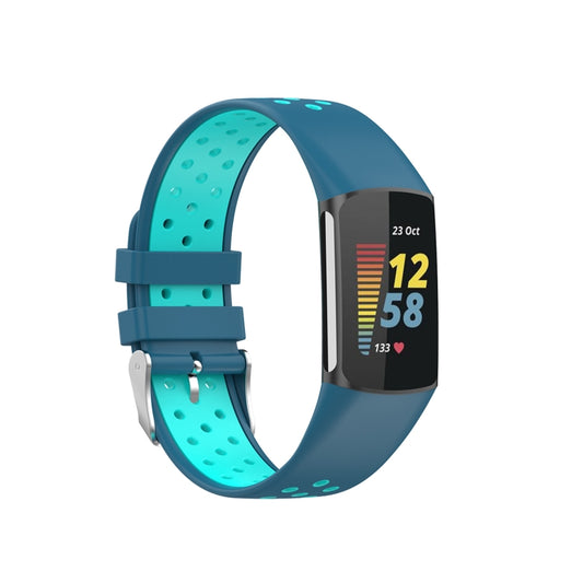 For Fitbit Charge 6 Dual Color Breathable Silicone Watch Band(Blue+Teal Green) - Watch Bands by PMC Jewellery | Online Shopping South Africa | PMC Jewellery | Buy Now Pay Later Mobicred