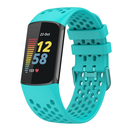 For Fitbit Charge 5 Solid Color Breathable Sports Silicone Watch Band(Teal Green) - Watch Bands by PMC Jewellery | Online Shopping South Africa | PMC Jewellery | Buy Now Pay Later Mobicred