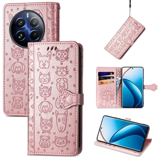For Realme 12 Pro Cat and Dog Embossed Leather Phone Case(Rose Gold) - Realme Cases by PMC Jewellery | Online Shopping South Africa | PMC Jewellery | Buy Now Pay Later Mobicred