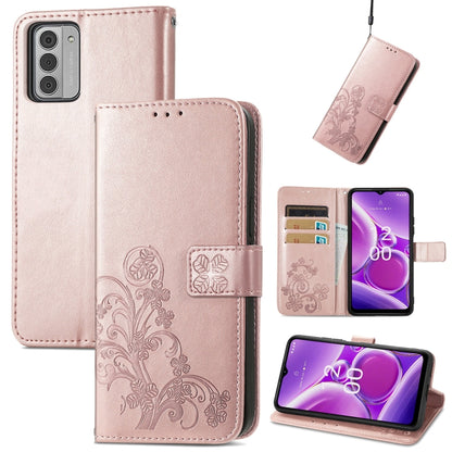 For Nokia G42 Four-leaf Clasp Embossed Buckle Leather Phone Case(Rose Gold) - Nokia Cases by PMC Jewellery | Online Shopping South Africa | PMC Jewellery | Buy Now Pay Later Mobicred