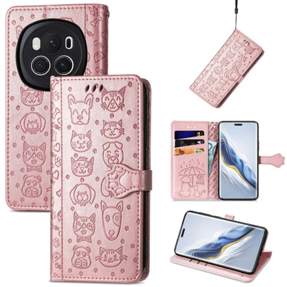 For Honor Magic6 Pro Cat and Dog Embossed Leather Phone Case(Rose Gold) - Honor Cases by PMC Jewellery | Online Shopping South Africa | PMC Jewellery | Buy Now Pay Later Mobicred