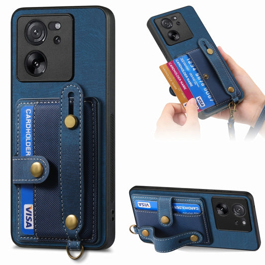 For Xiaomi 13T / 13T Pro Retro Cross Wristband Wallet Leather Back Phone Case(Blue) - Xiaomi Cases by PMC Jewellery | Online Shopping South Africa | PMC Jewellery | Buy Now Pay Later Mobicred