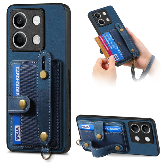 For Xiaomi Redmi Note 13 Retro Cross Wristband Wallet Leather Back Phone Case(Blue) - Note 13 Cases by PMC Jewellery | Online Shopping South Africa | PMC Jewellery | Buy Now Pay Later Mobicred