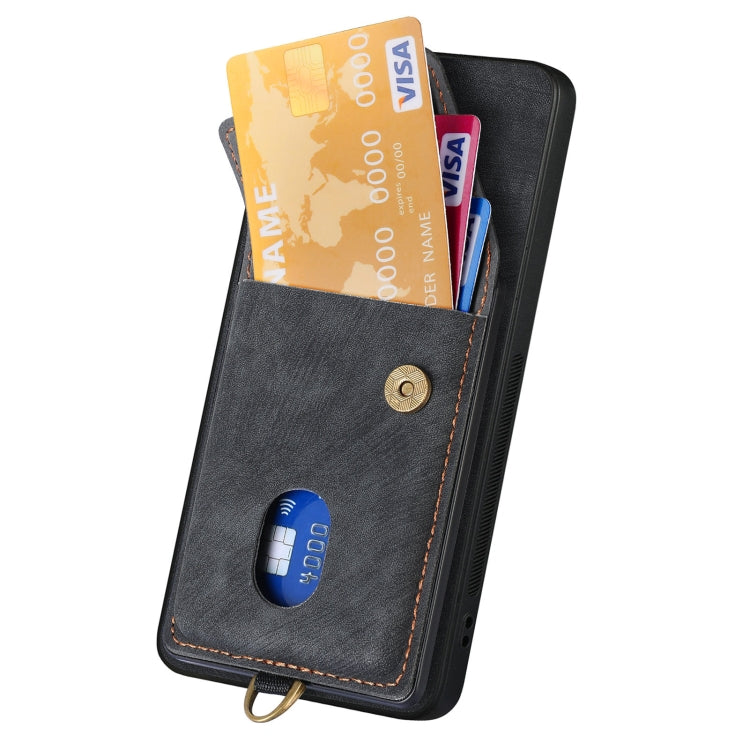 For Xiaomi 14 Retro Card Wallet Fold Leather Phone Case with Strap(Black) - 14 Cases by PMC TechLife | Online Shopping South Africa | PMC TechLife | Buy Now Pay Later Mobicred