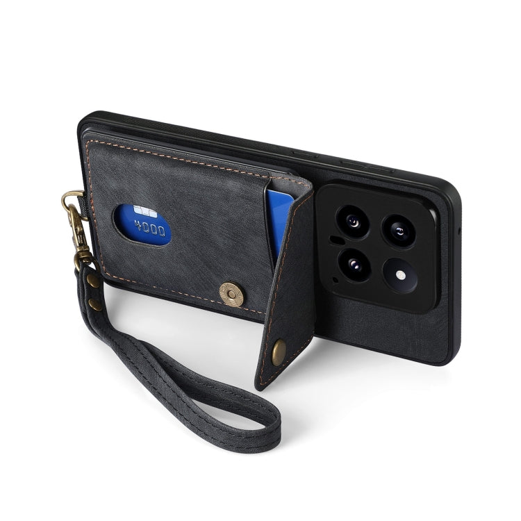 For Xiaomi 14 Retro Card Wallet Fold Leather Phone Case with Strap(Black) - 14 Cases by PMC TechLife | Online Shopping South Africa | PMC TechLife | Buy Now Pay Later Mobicred