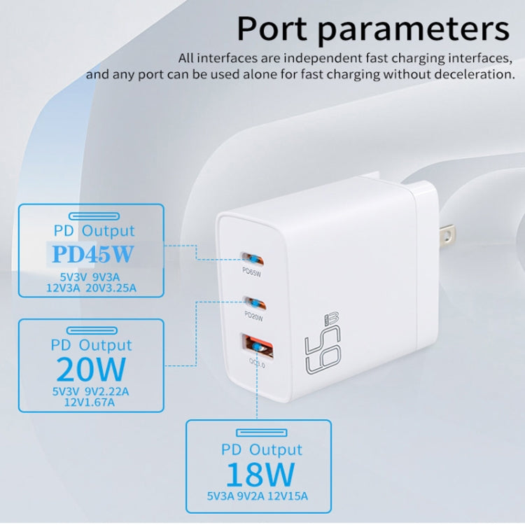 GAN 65W PD45W Dual Type-C+QC3.0 USB Multi Compatible Laptop Adapter UK + US Plug Black - Power Supply by PMC Jewellery | Online Shopping South Africa | PMC Jewellery | Buy Now Pay Later Mobicred