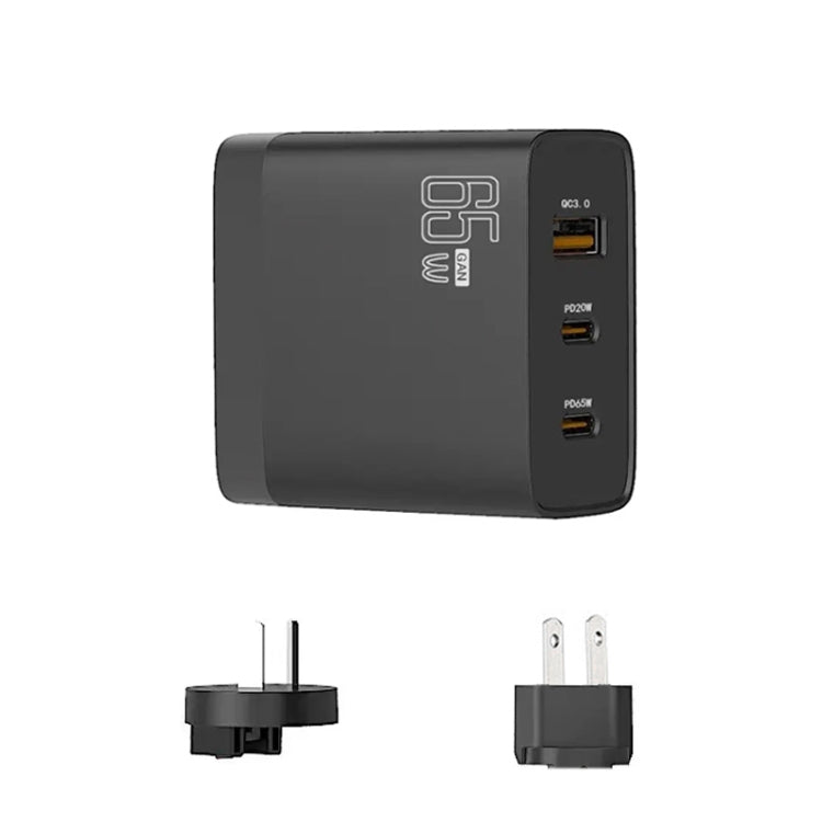 GAN 65W PD45W Dual Type-C / QC3.0 USB  Multi Compatible Charger + 2m USB-C to USB-C Data Cable AU + US Plug Black - Cable & Adapter by PMC Jewellery | Online Shopping South Africa | PMC Jewellery | Buy Now Pay Later Mobicred