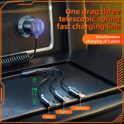 K15 Car Adapter 3 in 1 Stretchable Cable 22.5W Quick Charge Cigarette Lighter Dual USB Ports - Car Charger by PMC Jewellery | Online Shopping South Africa | PMC Jewellery | Buy Now Pay Later Mobicred