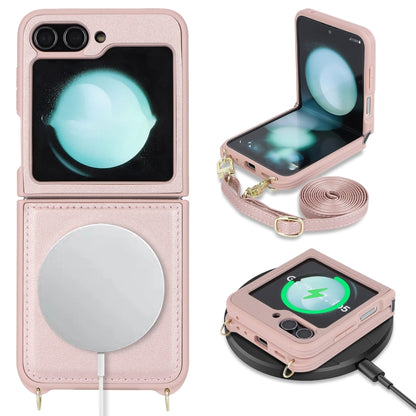 For Samsung Galaxy Z Flip5 5G Crossbody R20 Texture Leather Magsafe Phone Case(Pink) - Galaxy Z Flip5 Cases by PMC Jewellery | Online Shopping South Africa | PMC Jewellery