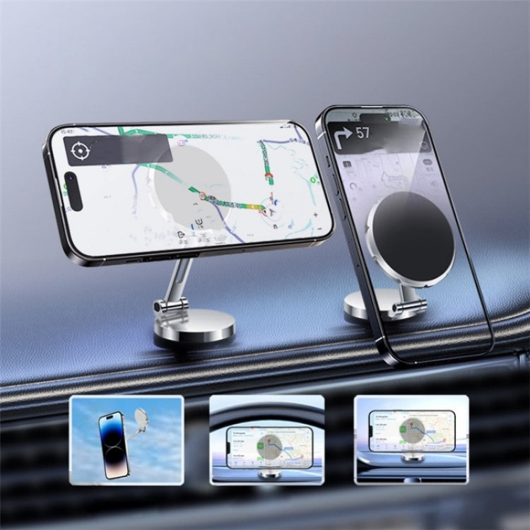 G158 360-Degree Rotating Metal Phone Stand Dashboard Folding Magnetic Car Mount(Silver) - Car Holders by PMC Jewellery | Online Shopping South Africa | PMC Jewellery | Buy Now Pay Later Mobicred