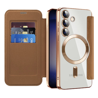 For Samsung Galaxy S25 5G Shield MagSafe RFID Anti-theft Leather Phone Case(Brown) - Galaxy S25 5G Cases by PMC Jewellery | Online Shopping South Africa | PMC Jewellery | Buy Now Pay Later Mobicred