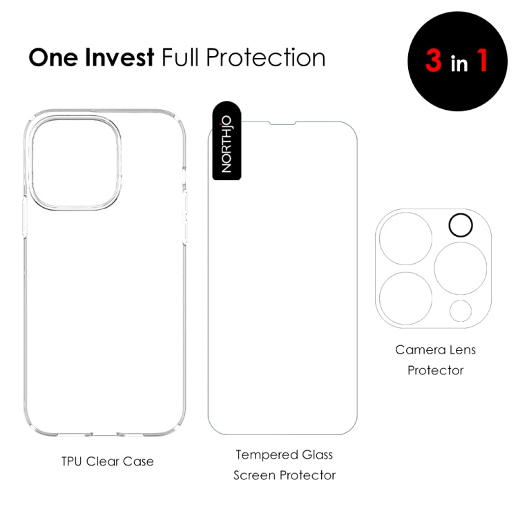 For iPhone 16 Pro NORTHJO 3 in 1 TPU Phone Case with Screen Film and Lens Film(Clear) - iPhone 16 Pro Cases by NORTHJO | Online Shopping South Africa | PMC Jewellery | Buy Now Pay Later Mobicred