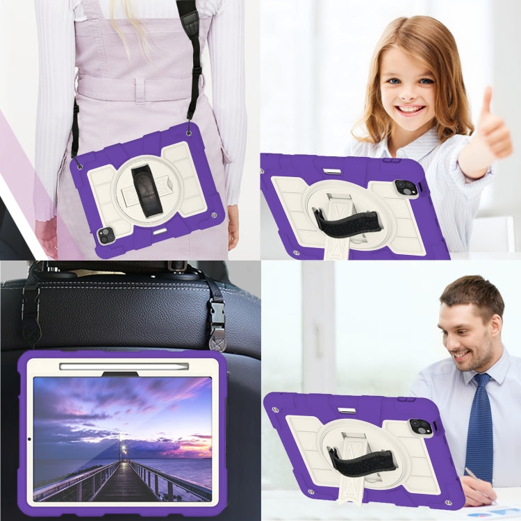 For iPad Pro 11 2024 Silicone Hybrid PC Shockproof Tablet Case with Shoulder Strap(Catharanthus Roseus) - iPad Pro 11 2024 Cases by PMC TechLife | Online Shopping South Africa | PMC TechLife | Buy Now Pay Later Mobicred