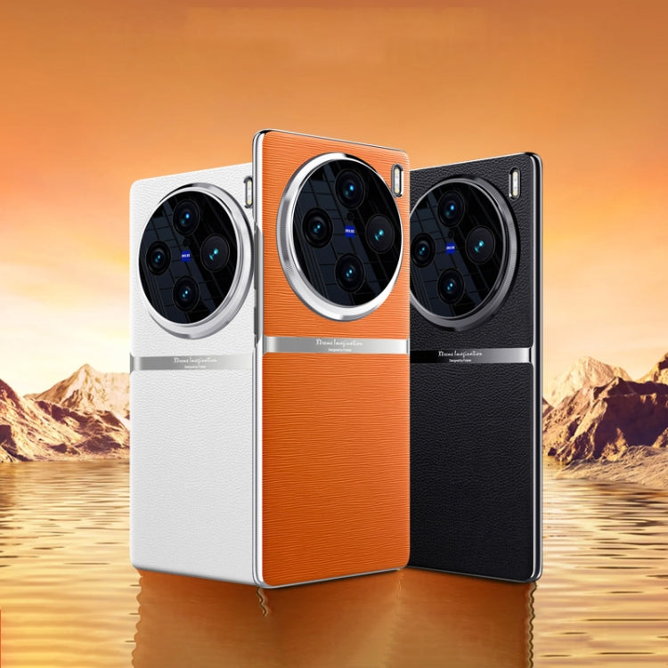 For vivo X100 Electroplating Plain-leather All-inclusive Shockproof Phone Case(Blue) - X100 Cases by PMC TechLife | Online Shopping South Africa | PMC TechLife | Buy Now Pay Later Mobicred
