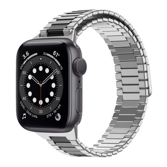 For Apple Watch Series 6 40mm Bamboo Magnetic Stainless Steel Metal Watch Strap(Silver Black) - Watch Bands by PMC Jewellery | Online Shopping South Africa | PMC Jewellery