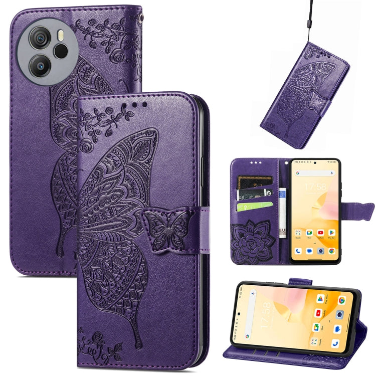 For Blackview Shark 8 Butterfly Love Flower Embossed Leather Phone Case(Dark Purple) - More Brand by PMC Jewellery | Online Shopping South Africa | PMC Jewellery | Buy Now Pay Later Mobicred