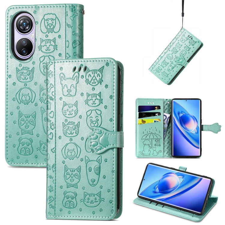 For Blackview A200 Pro Cat and Dog Embossed Leather Phone Case(Green) - More Brand by PMC Jewellery | Online Shopping South Africa | PMC Jewellery