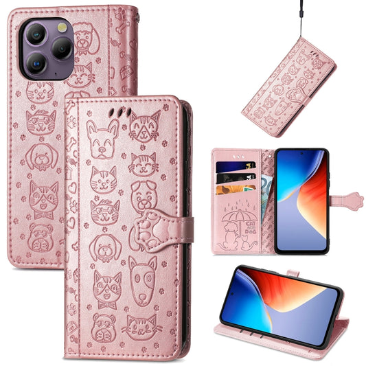 For Blackview A96 Cat and Dog Embossed Leather Phone Case(Rose Gold) - More Brand by PMC Jewellery | Online Shopping South Africa | PMC Jewellery