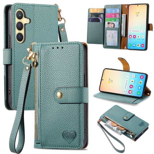 For Samsung Galaxy S24 5G Love Zipper Lanyard Leather Phone Case(Green) - Galaxy S24 5G Cases by PMC Jewellery | Online Shopping South Africa | PMC Jewellery | Buy Now Pay Later Mobicred