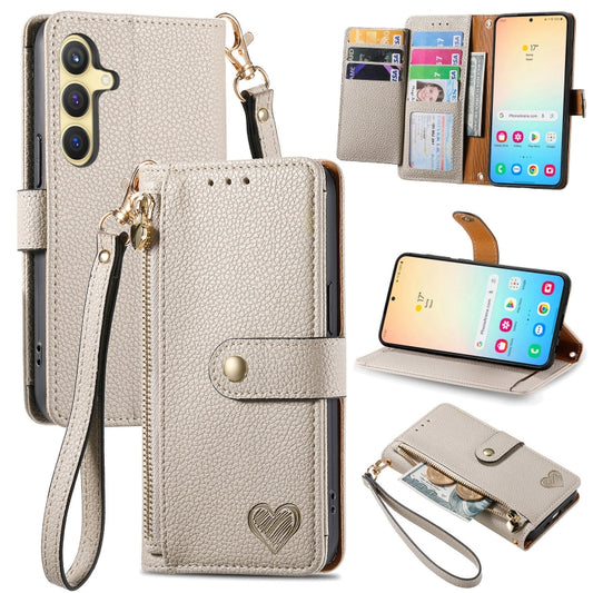 For Samsung Galaxy S24+ 5G Love Zipper Lanyard Leather Phone Case(Gray) - Galaxy S24+ 5G Cases by PMC Jewellery | Online Shopping South Africa | PMC Jewellery | Buy Now Pay Later Mobicred