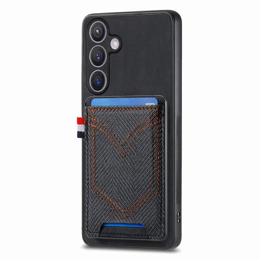 For Samsung Galaxy S25+ 5G Denim Texture Leather Skin Phone Case with Card Slot(Black) - Galaxy S25+ 5G Cases by PMC Jewellery | Online Shopping South Africa | PMC Jewellery | Buy Now Pay Later Mobicred