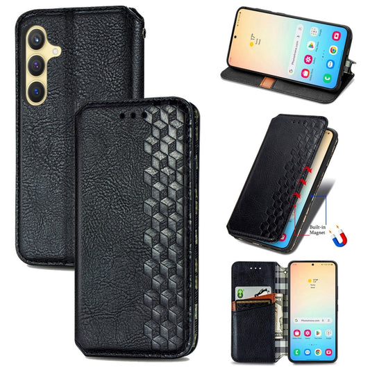 For Samsung Galaxy S25 5G Cubic Grid Pressed Magnetic Leather Phone Case(Black) - Galaxy S25 5G Cases by PMC Jewellery | Online Shopping South Africa | PMC Jewellery | Buy Now Pay Later Mobicred