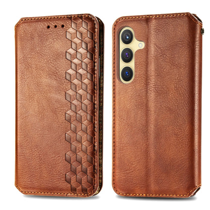 For Samsung Galaxy S25 5G Cubic Grid Pressed Magnetic Leather Phone Case(Brown) - Galaxy S25 5G Cases by PMC Jewellery | Online Shopping South Africa | PMC Jewellery | Buy Now Pay Later Mobicred