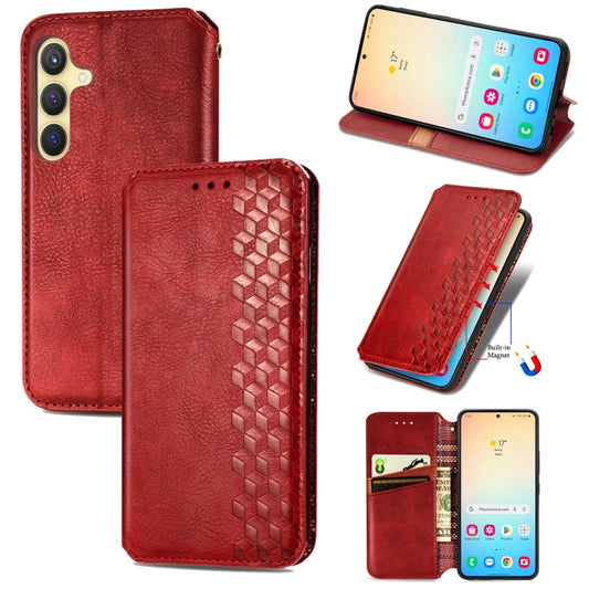 For Samsung Galaxy S25 5G Cubic Grid Pressed Magnetic Leather Phone Case(Red) - Galaxy S25 5G Cases by PMC Jewellery | Online Shopping South Africa | PMC Jewellery | Buy Now Pay Later Mobicred