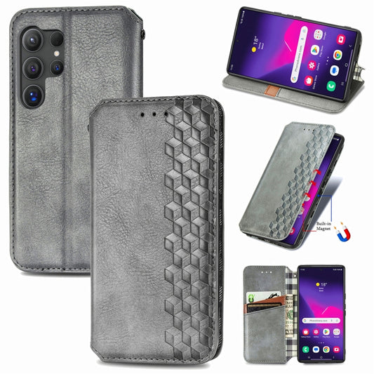 For Samsung Galaxy S25 Ultra 5G Cubic Grid Pressed Magnetic Leather Phone Case(Gray) - Galaxy S25 Ultra 5G Cases by PMC Jewellery | Online Shopping South Africa | PMC Jewellery | Buy Now Pay Later Mobicred