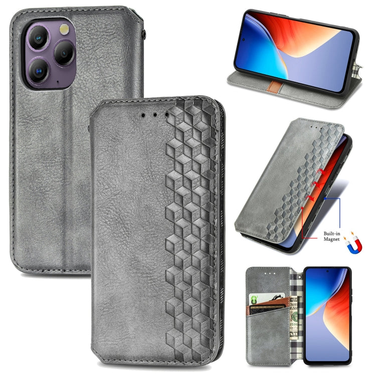 For Blackview A96 Cubic Grid Pressed Magnetic Leather Phone Case(Grey) - More Brand by PMC Jewellery | Online Shopping South Africa | PMC Jewellery