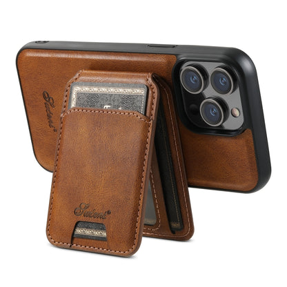 For iPhone 15 Plus Suteni H15 MagSafe Oil Eax Leather Detachable Wallet Back Phone Case(Brown) - iPhone 15 Plus Cases by Suteni | Online Shopping South Africa | PMC Jewellery