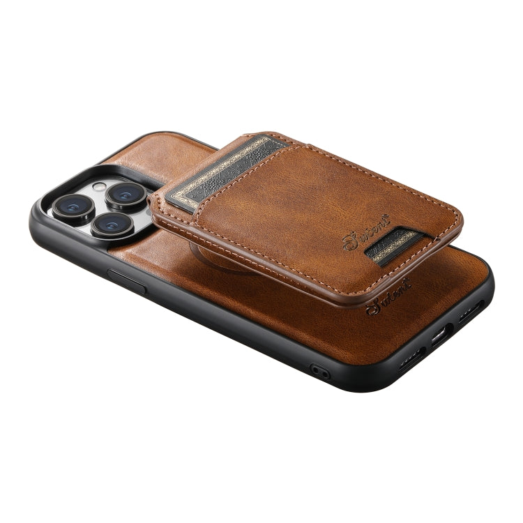 For iPhone 15 Plus Suteni H15 MagSafe Oil Eax Leather Detachable Wallet Back Phone Case(Brown) - iPhone 15 Plus Cases by Suteni | Online Shopping South Africa | PMC Jewellery