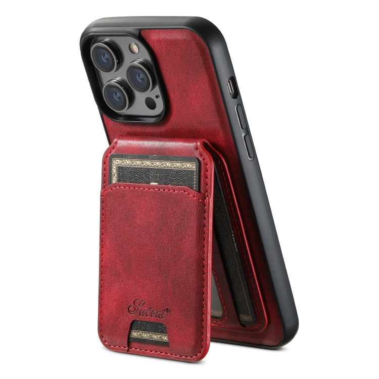 For iPhone 13 Suteni H15 MagSafe Oil Eax Leather Detachable Wallet Back Phone Case(Red) - iPhone 13 Cases by Suteni | Online Shopping South Africa | PMC Jewellery | Buy Now Pay Later Mobicred