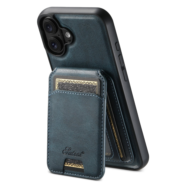 For iPhone 16 Plus Suteni H15 MagSafe Oil Eax Leather Detachable Wallet Back Phone Case(Blue) - iPhone 16 Plus Cases by Suteni | Online Shopping South Africa | PMC Jewellery | Buy Now Pay Later Mobicred