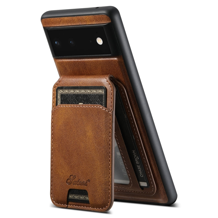 For Google Pixel 6a Suteni H15 Oil Eax Leather Detachable Wallet Back Phone Case(Khaki) - Google Cases by Suteni | Online Shopping South Africa | PMC Jewellery | Buy Now Pay Later Mobicred