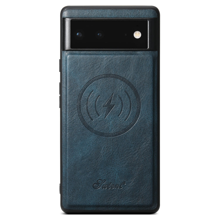 For Google Pixel 6a Suteni H15 Oil Eax Leather Detachable Wallet Back Phone Case(Blue) - Google Cases by Suteni | Online Shopping South Africa | PMC Jewellery | Buy Now Pay Later Mobicred