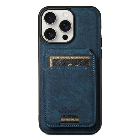 For iPhone 15 Pro Suteni H16 Litchi Texture Leather Detachable Wallet Back Phone Case(Blue) - iPhone 15 Pro Cases by Suteni | Online Shopping South Africa | PMC Jewellery | Buy Now Pay Later Mobicred