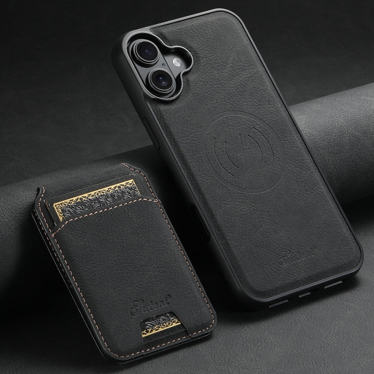 For iPhone 16 Suteni H16 Litchi Texture Leather Detachable Wallet Back Phone Case(Black) - iPhone 16 Cases by Suteni | Online Shopping South Africa | PMC Jewellery | Buy Now Pay Later Mobicred