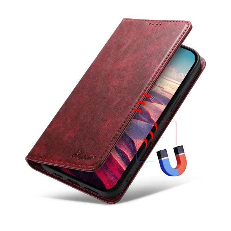 For iPhone 16 Suteni J02 Oil Wax Wallet Leather Phone Case(Red) - iPhone 16 Cases by Suteni | Online Shopping South Africa | PMC Jewellery | Buy Now Pay Later Mobicred