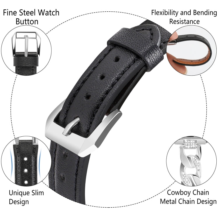 For Apple Watch Series 7 45mm Rhinestone Denim Chain Leather Watch Band(Black) - Watch Bands by PMC Jewellery | Online Shopping South Africa | PMC Jewellery