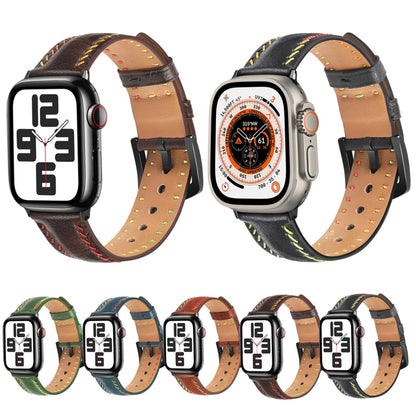 For Apple Watch Ultra 2 49mm Colorful Sewing Thread Leather Watch Band(Black) - Watch Bands by PMC Jewellery | Online Shopping South Africa | PMC Jewellery